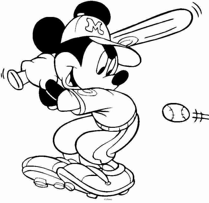 do wydruku kolorowanka myszka miki gra w bejsbol, dla dzieci malowanka numer 9